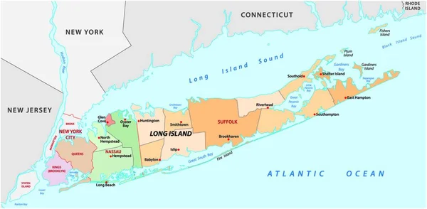 Long Island Közigazgatási Politikai Vektortérkép — Stock Vector