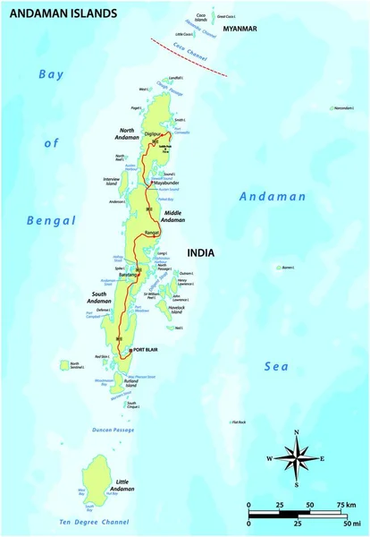 Vektorová Mapa Indického Souostroví Andamanských Ostrovů — Stockový vektor