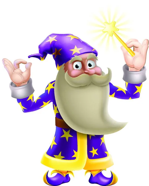 Illustration Cartoon Wizard Character Doing Okay Perfect Gesture Waving Magic — Stock Vector