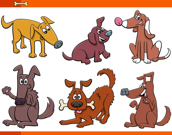 Cartoon Illustration Von Lustigen Verspielten Hunden Und Welpen Comic Animal Stockvektor