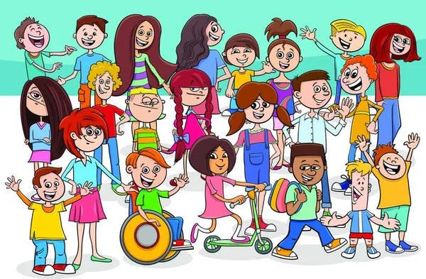 Illustration Bande Dessinée Enfants Adolescents Âge Élémentaire Characters Group — Image vectorielle