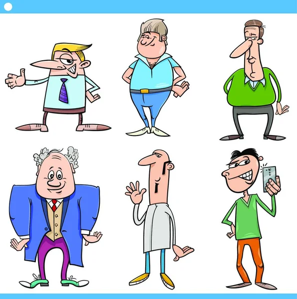 Desenhos Animados Ilustração Conjunto Homens Engraçados Pessoas Personagens — Vetor de Stock