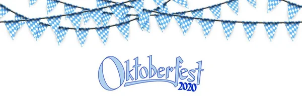 Guirnaldas Oktoberfest 2020 Con Patrón Cuadros Azul Blanco — Vector de stock