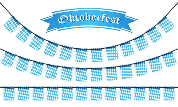 Ghirlande Dell Oktoberfest 2020 Con Motivo Scacchi Bianco Blu Testo — Vettoriale Stock