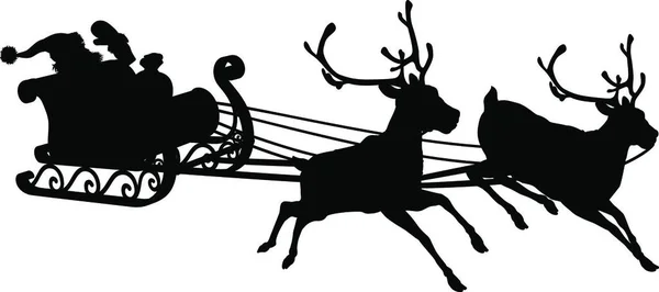 Weihnachtsschlitten Silhouette Von Winkenden Weihnachtsmann Seinem Schlitten Und Rentiere — Stockvektor