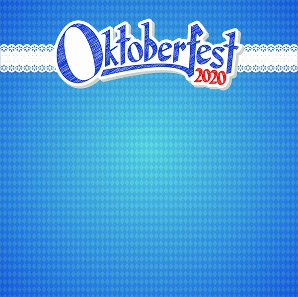 Oktoberfest Tło Niebiesko Biały Szachownica Wzór Sztandar Tekst Oktoberfest 2020 — Wektor stockowy
