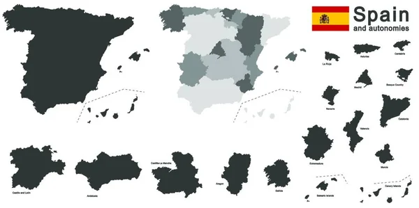 欧洲国家西班牙和自治国家的详细情况 — 图库矢量图片