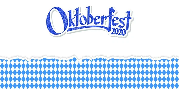 Oktoberfest背景图片 有撕破的开的蓝白格子图案纸和文字Oktoberfest 2020 — 图库矢量图片
