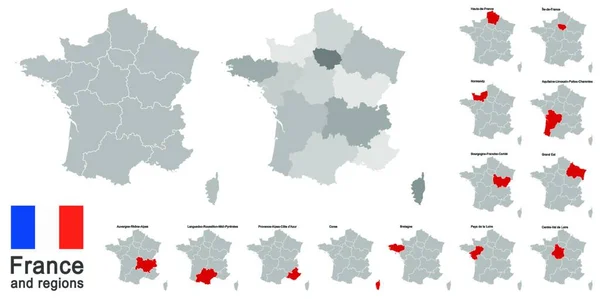 Siluetas Del País Europeo Francia Nuevas Regiones — Archivo Imágenes Vectoriales