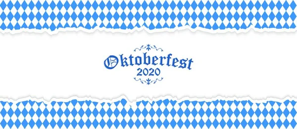 Oktoberfest Sfondo Con Carta Aperta Strappata Con Motivo Quadretti Bianco — Vettoriale Stock