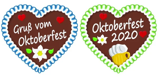 Coração Gengibre Ilustrado Com Texto Alemão Para Oktoberfest Tempo 2020 —  Vetores de Stock