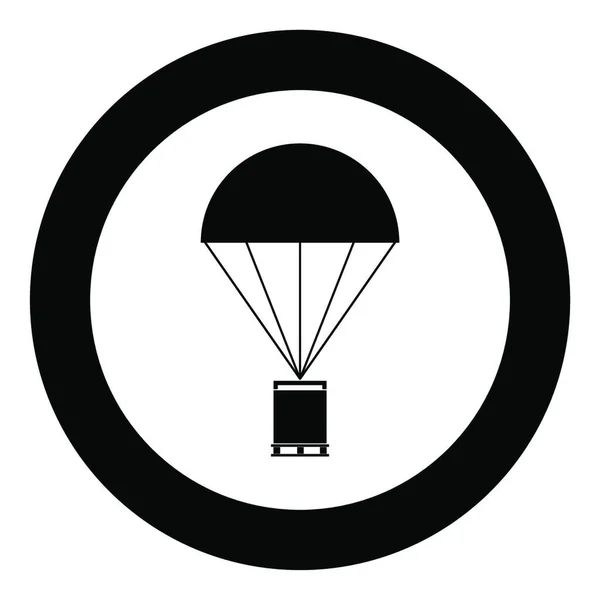 降落伞与货物图标黑色圆圈或圆形矢量插图 — 图库矢量图片