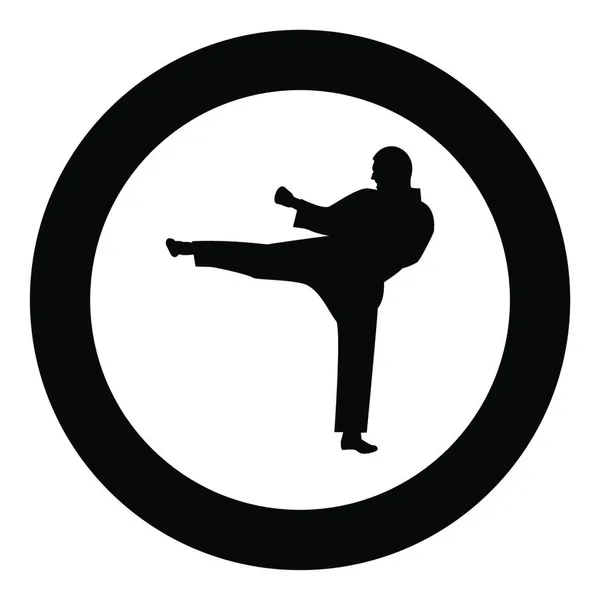 Karate Adam Simge Siyah Daire Şeklinde Renk Vektör Çizim Yuvarlak — Stok Vektör
