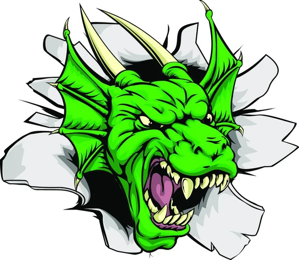 Une Mascotte Personnage Sportif Dragon Vert Brisant Fond Mur — Image vectorielle