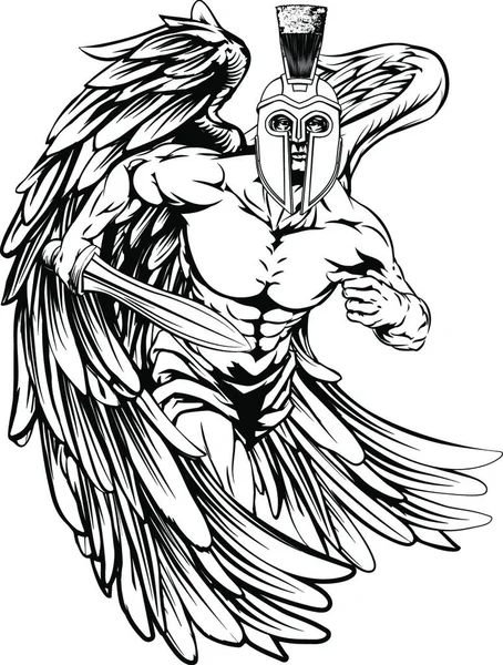 Illustrazione Personaggio Angelo Guerriero Una Mascotte Sportiva Casco Stile Troiano — Vettoriale Stock