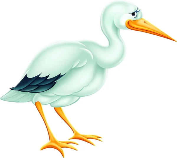 Ilustrace Roztomilé Kreslené Čáp Pták Charakter — Stockový vektor