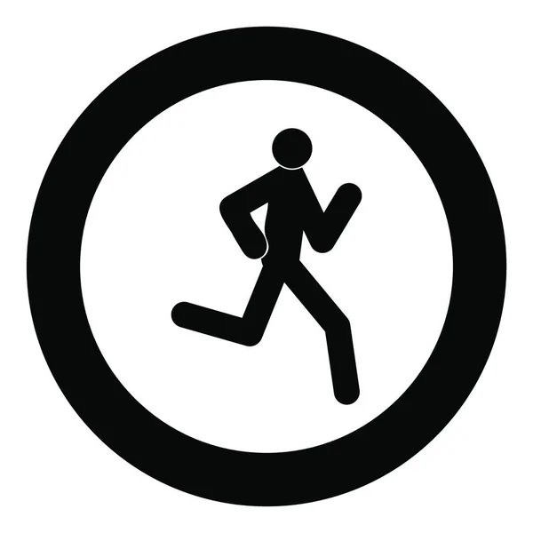 Running Man Stick Icon Black Color Circle Vector Illustration — Stock Vector