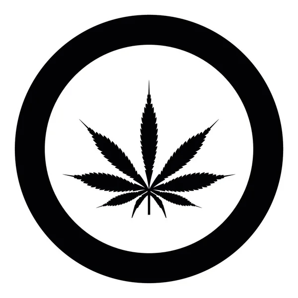 Cannabis Marijuana Leaf Black Icon Circle Vector Illustration Isolated Flat — Stock Vector