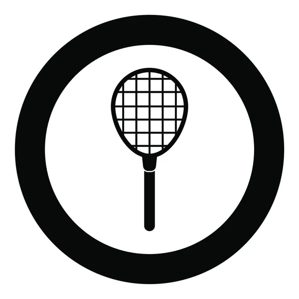 Tennis Racket Pictogram Zwarte Kleur Cirkel Vectorillustratie Geïsoleerd — Stockvector