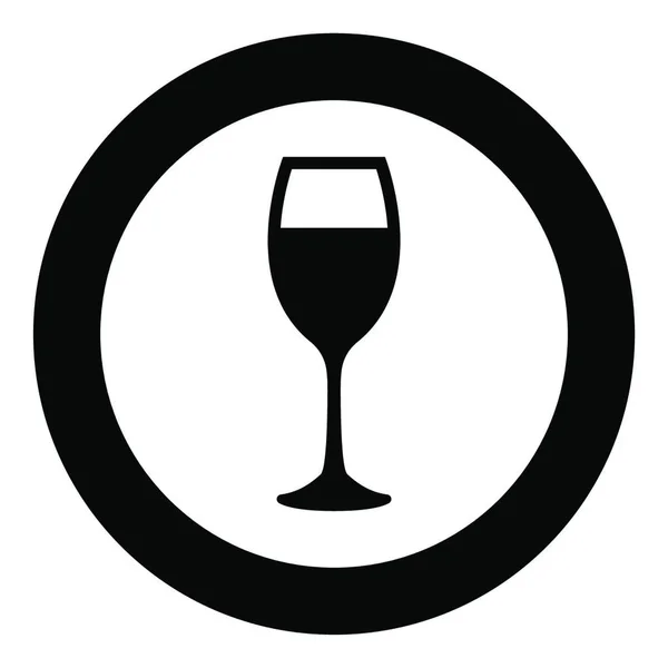 Glas Vin Ikon Svart Färg Cirkel Vektorillustration Isolerade — Stock vektor