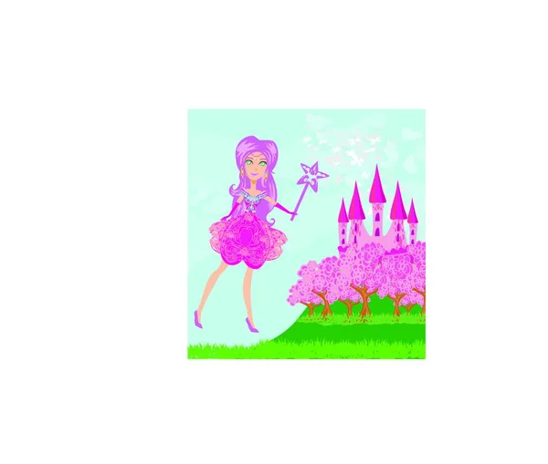 Principessa Fiaba Con Vestito Rosa — Vettoriale Stock