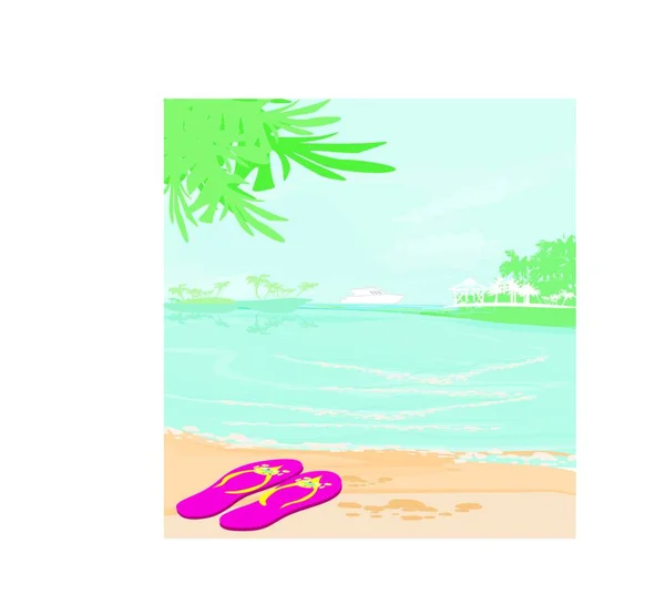 Fondo Playa Verano Con Palmeras Tropicales Hojas — Vector de stock
