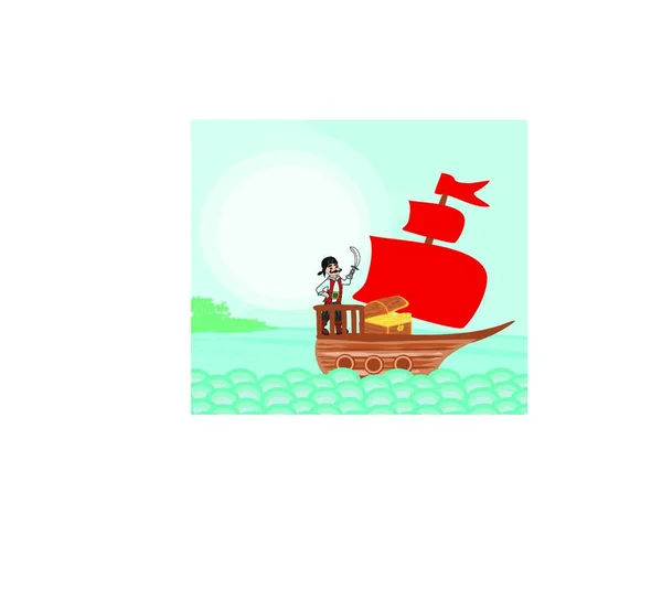 Ilustración Vectorial Barco Con Barco — Vector de stock