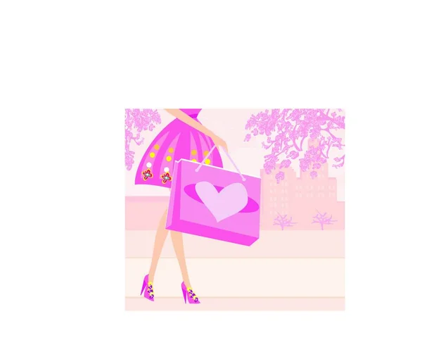 Shopping Girl Carte Vente Illustration Vectorielle — Image vectorielle