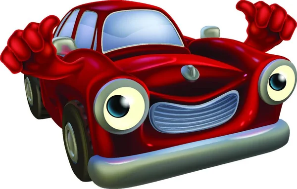 親指を与える幸せな顔を持つ漫画の古風な車のキャラクター — ストックベクタ