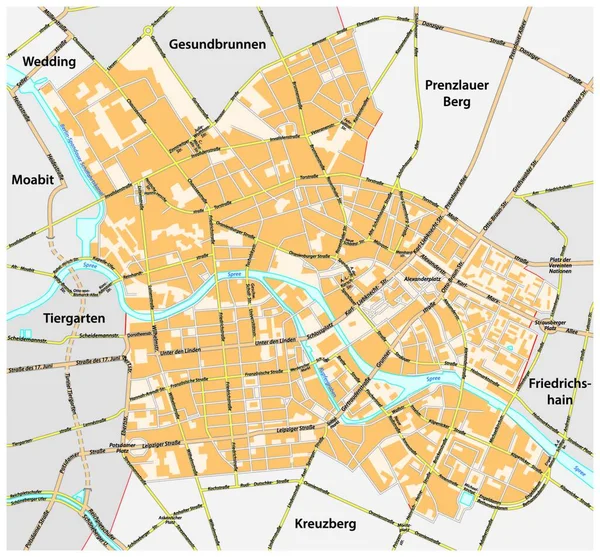 Mapa Estradas Vector Berlin Mitte Alemanha — Vetor de Stock