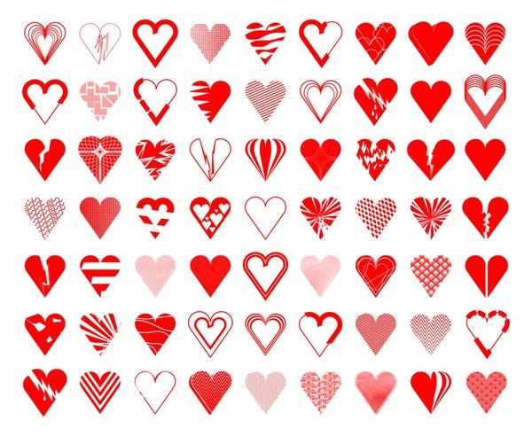 Coração Partido Inteiro Ícones Coração Cor Vermelha Coleção Ilustrações Vetoriais — Vetor de Stock