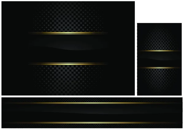 Set Black Illustrations Black Stripe Gold Border Gray Pattern Luxury — Stock Vector