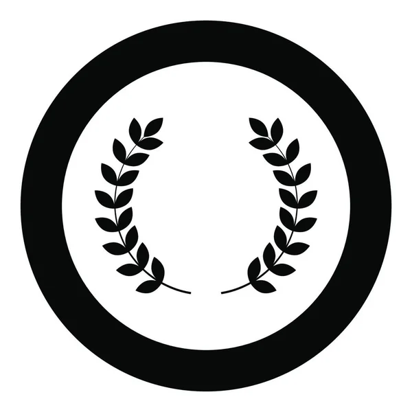 勝者ローレルリースの枝 円丸黒色ベクトルイラストフラットスタイルシンプルなイメージで勝利アイコンのシンボル — ストックベクタ