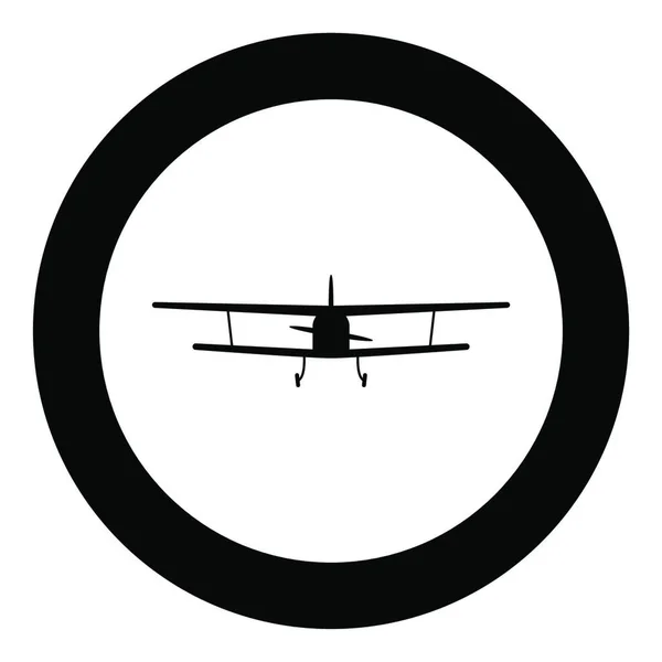 飞机视图与前轻型飞机民用飞行机器图标在圆形黑色矢量插图平面风格简单图像 — 图库矢量图片