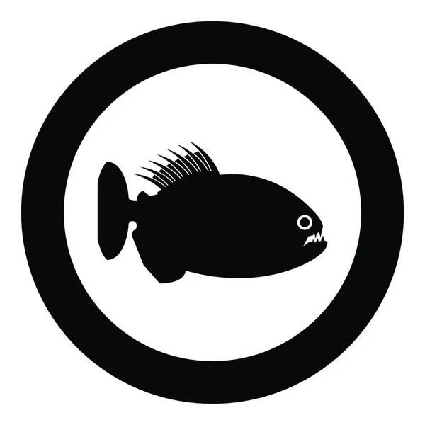 円の中にピラニア怒っている魚のアイコン丸みを帯びた黒のベクトル図フラットスタイルシンプルな画像 — ストックベクタ