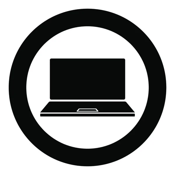 円の中のノートパソコンのアイコン丸みを帯びた黒のベクトル図フラットスタイルシンプルな画像 — ストックベクタ