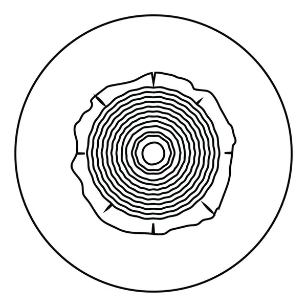 切り木製リングトランク円の中の木材のテクスチャアイコンアウトライン黒のカラーベクトルイラストフラットスタイルシンプルな画像 — ストックベクタ