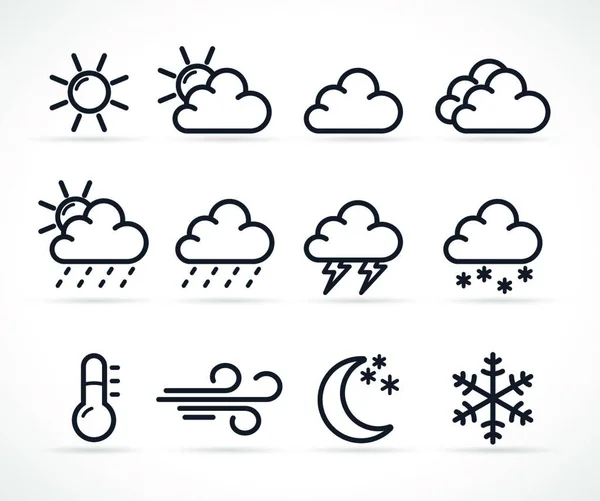 Ilustración Vectorial Iconos Meteorológicos Conjunto Símbolos — Vector de stock