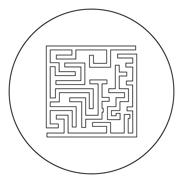 Labyrinth Maze Conundrum Black Icon Circle Vector Illustration Isolated Flat — Stock Vector