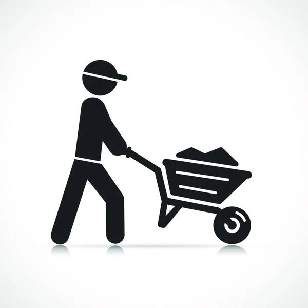 Vector Illustratie Van Werknemer Met Kruiwagen Pictogram — Stockvector