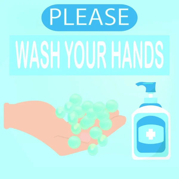 Prega Lavarsi Mani Segno Obbligatorio Disinfettante Mani Vettore Mano Igienizzante — Vettoriale Stock
