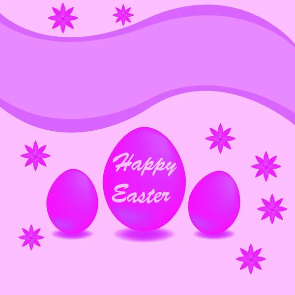 Happy Easter Easter Background Pink Congratulations Greeting Cards Egg Leaf — Stock Vector