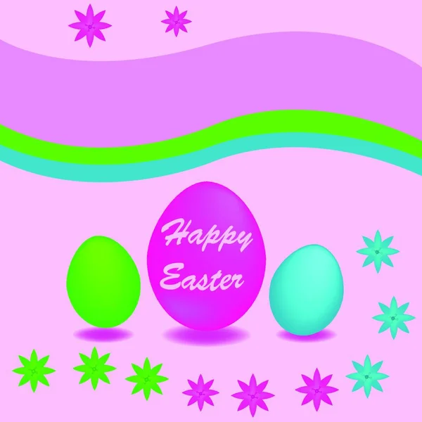 Happy Easter Easter Background Pink Congratulations Greeting Cards Egg Leaf — Stock Vector