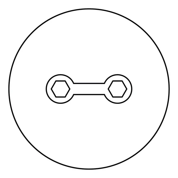 Ikon Hitam Spanner Dalam Ilustrasi Vektor Garis Luar Lingkaran Terisolasi - Stok Vektor