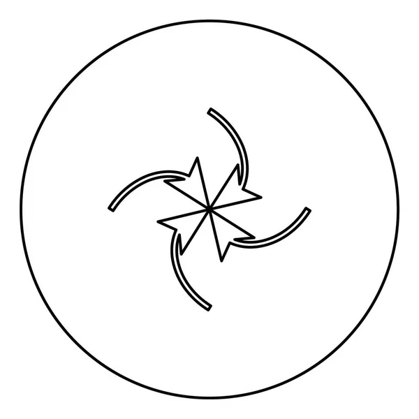 Cuatro Flechas Bucle Centro Icono Negro Ilustración Vector Contorno Círculo — Vector de stock