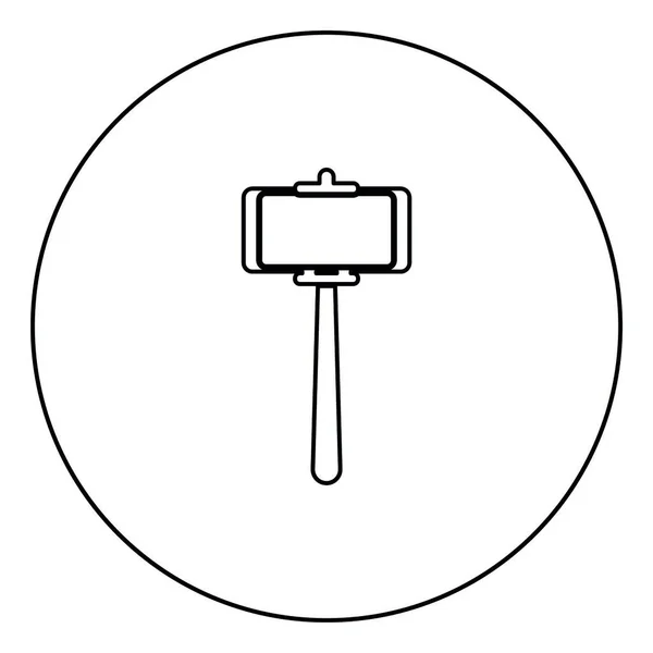 Stick Držák Selfie Černý Ikonu Kruhu Osnovy Vektorové Ilustrace Izolované — Stockový vektor