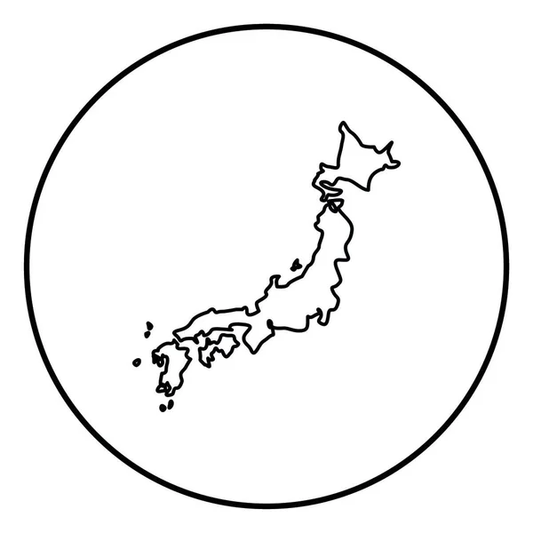 Harita Daire Içinde Japon Simge Siyah Renk Anahat Yuvarlak — Stok Vektör