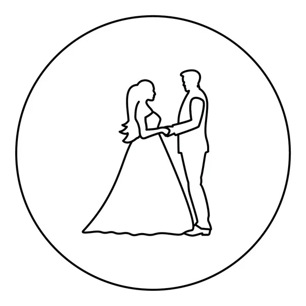 Bride Groom Holding Hands Icon Black Color Circle Outline Vector — Stock Vector