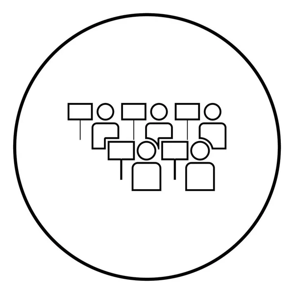 抗议概念示威抗议者人群革命思想社会问题图标黑色轮廓矢量插画平面风格简单的形象在圆圆 — 图库矢量图片