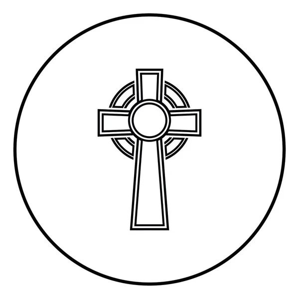 Celtic Cross Ikonen Kontur Svart Färg Vektor Cirkel Runt Illustration — Stock vektor